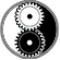The Yin Yang symbol with gears for the heads
